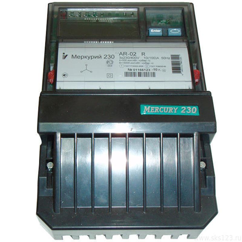 Счетчик Меркурий 230 AR-02 R 10-100А/400В (1 тар.) ЖКИ (монт. пл.)